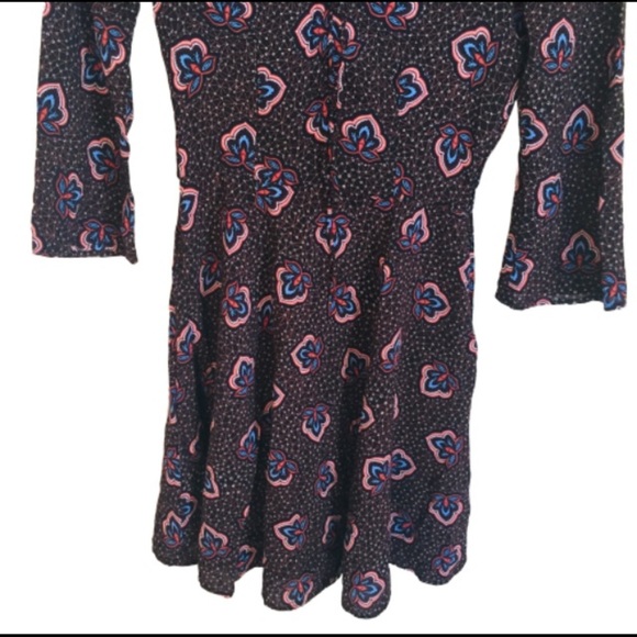 H&M Boho Patterned Fit and Flare Dress With Long Sleeves Brown Size 4 - Picture 5 of 8